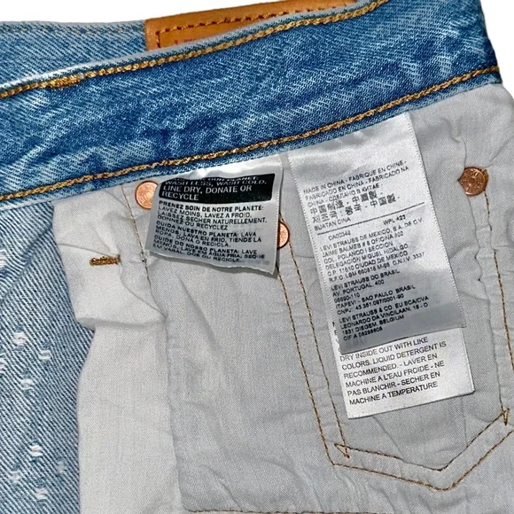 Levis 501 Button Fly High Rise Distressed Frayed Dottie Blues Denim Shorts 29 - Picture 9 of 16